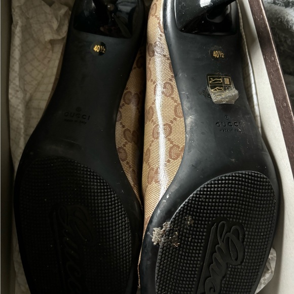 Used Crystal GG/ Nylon Beige Ebony Lowe Pumps Size 40